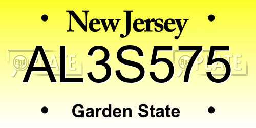 AL3S575 New Jersey License Plate