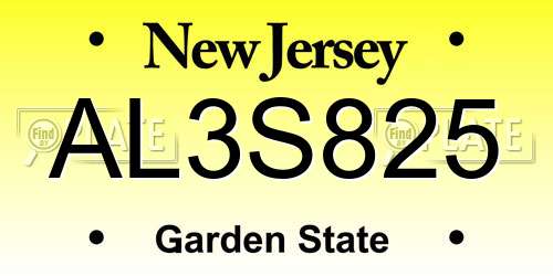AL3S825 New Jersey License Plate