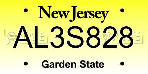 AL3S828 New Jersey License Plate