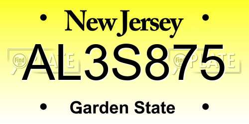 AL3S875 New Jersey License Plate