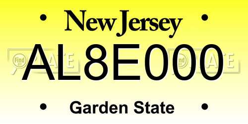 AL8E000 New Jersey License Plate