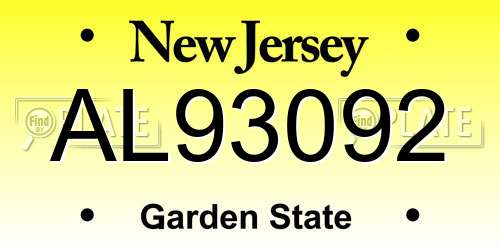 AL93092 New Jersey License Plate