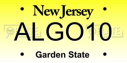 ALGO10 New Jersey License Plate