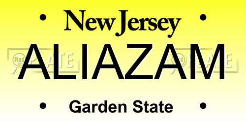 ALIAZAM New Jersey License Plate