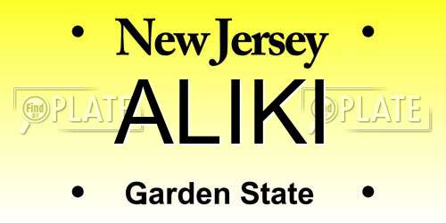 ALIKI New Jersey License Plate