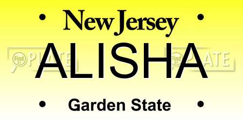 ALISHA New Jersey License Plate