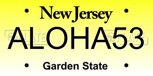ALOHA53 New Jersey License Plate