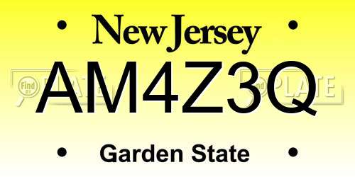 AM4Z3Q New Jersey License Plate