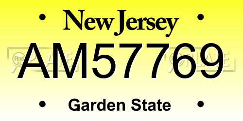 AM57769 New Jersey License Plate