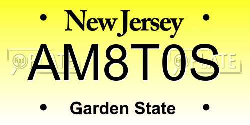 AM8T0S New Jersey License Plate