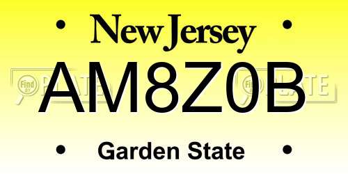 AM8Z0B New Jersey License Plate