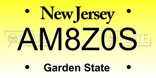 AM8Z0S New Jersey License Plate