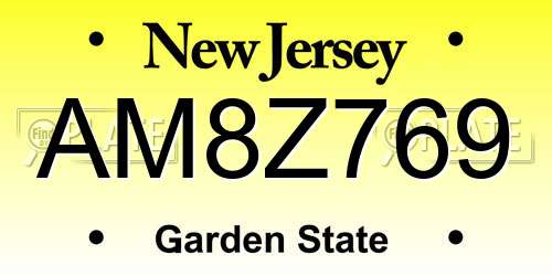 AM8Z769 New Jersey License Plate