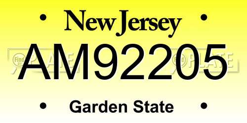 AM92205 New Jersey License Plate