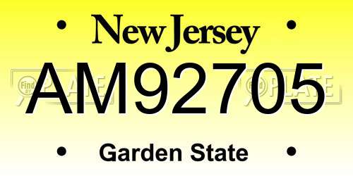 AM92705 New Jersey License Plate