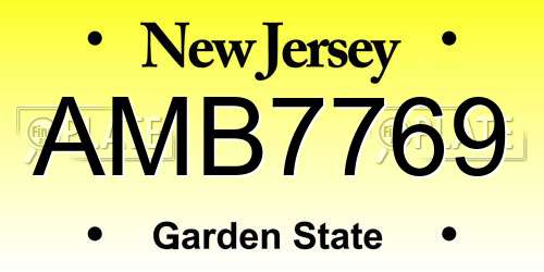 AMB7769 New Jersey License Plate