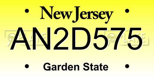 AN2D575 New Jersey License Plate