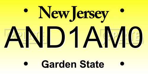AND1AM0 New Jersey License Plate