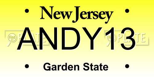 ANDY13 New Jersey License Plate