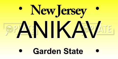 ANIKAV New Jersey License Plate