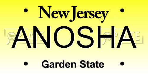 ANOSHA New Jersey License Plate