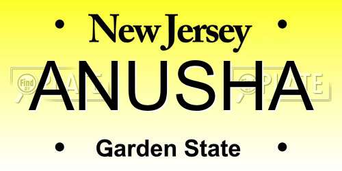 ANUSHA New Jersey License Plate