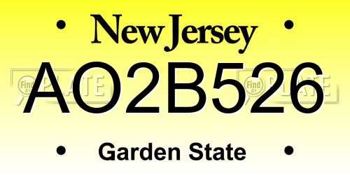 AO2B526 New Jersey License Plate