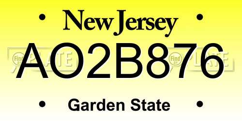 AO2B876 New Jersey License Plate