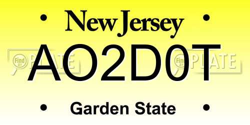 AO2D0T New Jersey License Plate