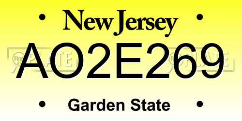AO2E269 New Jersey License Plate