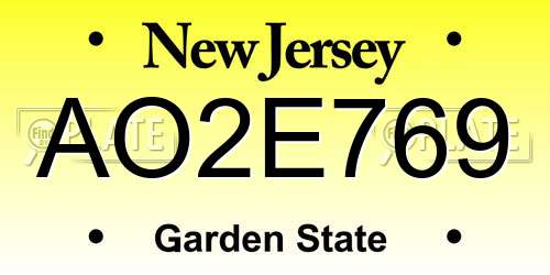AO2E769 New Jersey License Plate