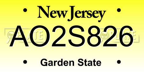 AO2S826 New Jersey License Plate