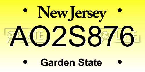 AO2S876 New Jersey License Plate