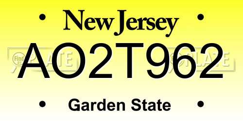 AO2T962 New Jersey License Plate