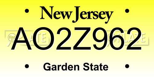 AO2Z962 New Jersey License Plate