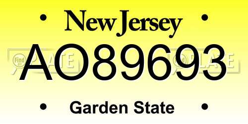 AO89693 New Jersey License Plate