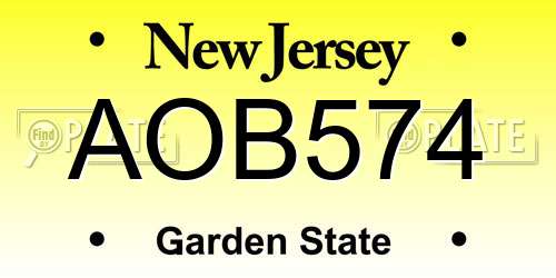 AOB574 New Jersey License Plate