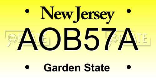 AOB57A New Jersey License Plate
