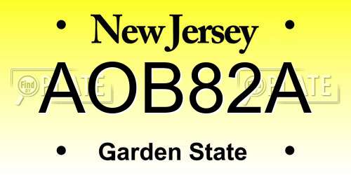 AOB82A New Jersey License Plate