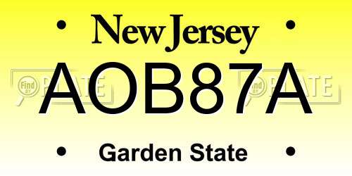 AOB87A New Jersey License Plate