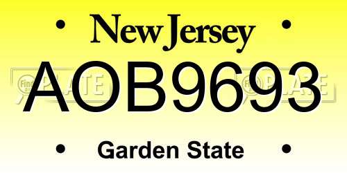 AOB9693 New Jersey License Plate