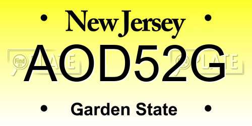 AOD52G New Jersey License Plate