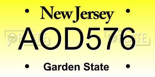 AOD576 New Jersey License Plate