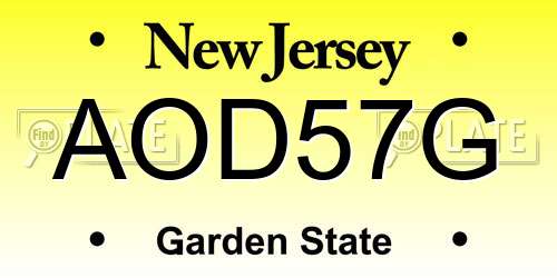 AOD57G New Jersey License Plate