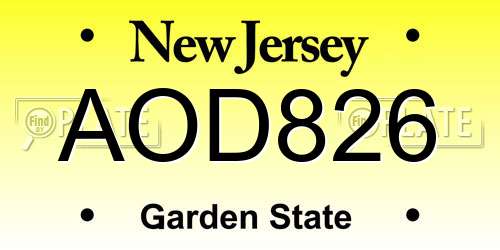 AOD826 New Jersey License Plate