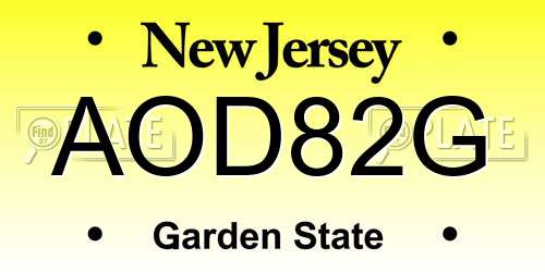 AOD82G New Jersey License Plate