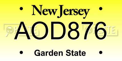 AOD876 New Jersey License Plate