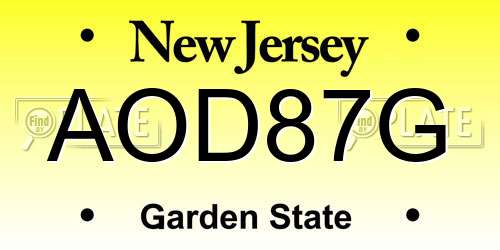 AOD87G New Jersey License Plate