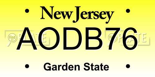 AODB76 New Jersey License Plate