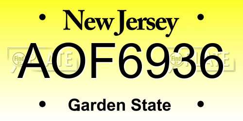 AOF6936 New Jersey License Plate